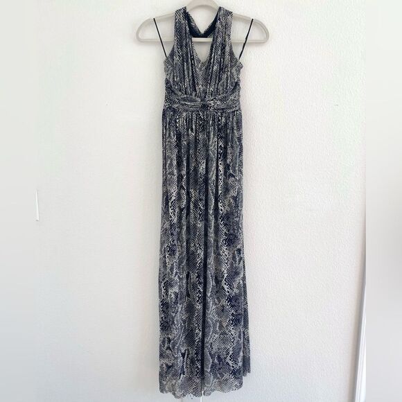 Express Halter Neck Maxi Dress Snakeskin Size XS Black White Python - Picture 4 of 12